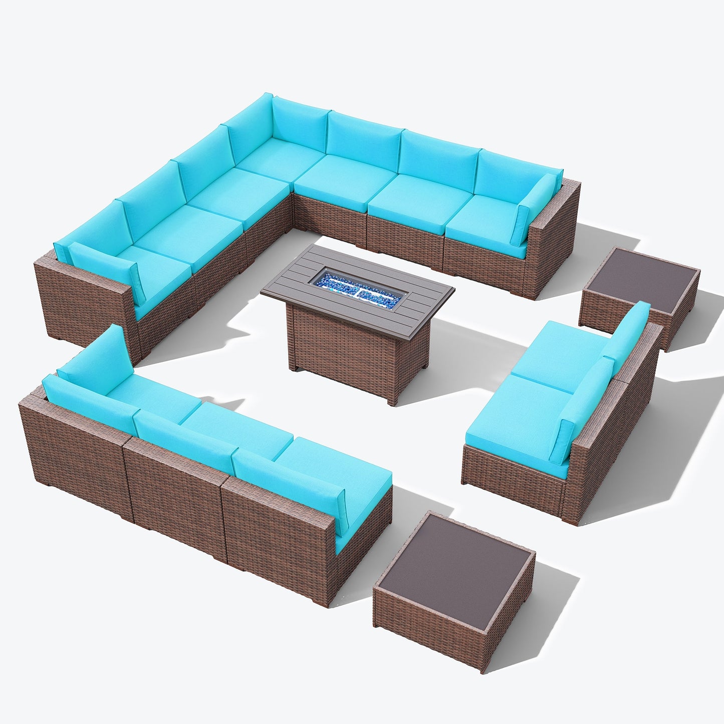 Set di 15 divani da giardino in vimini con braciere e tavolo