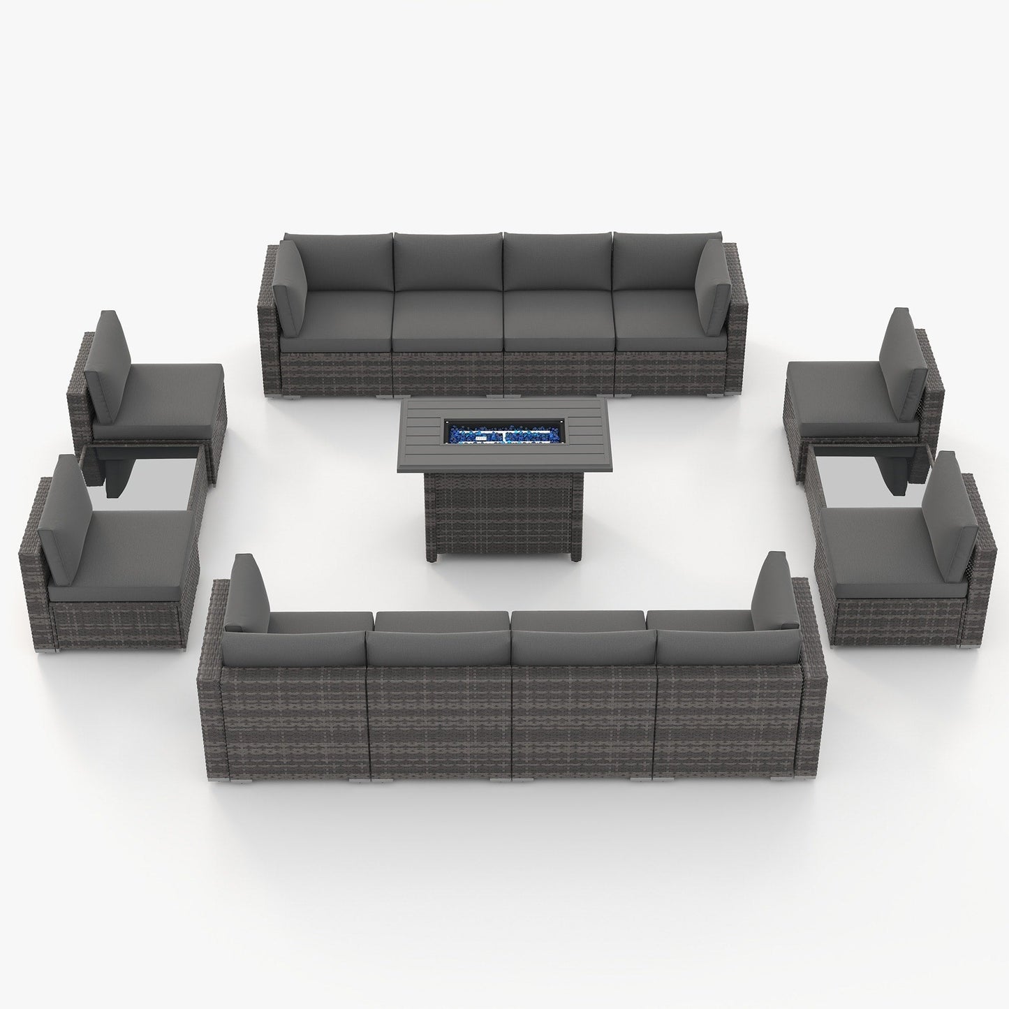 Set di 15 divani da giardino in vimini con braciere e tavolo