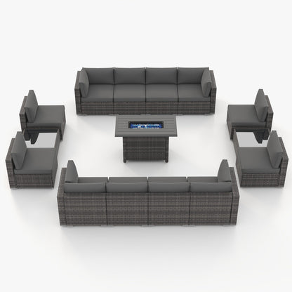 Set di 15 divani da giardino in vimini con braciere e tavolo