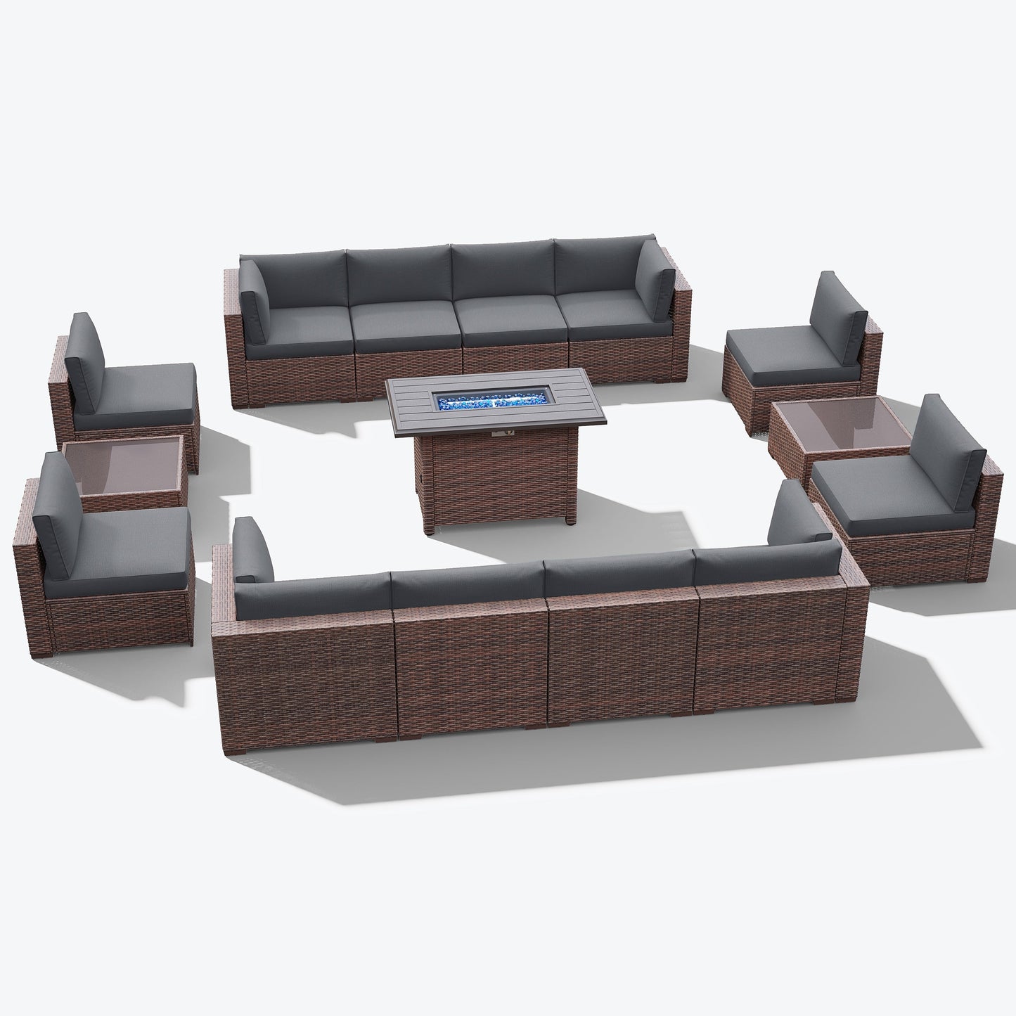 Set di 15 divani da giardino in vimini con braciere e tavolo