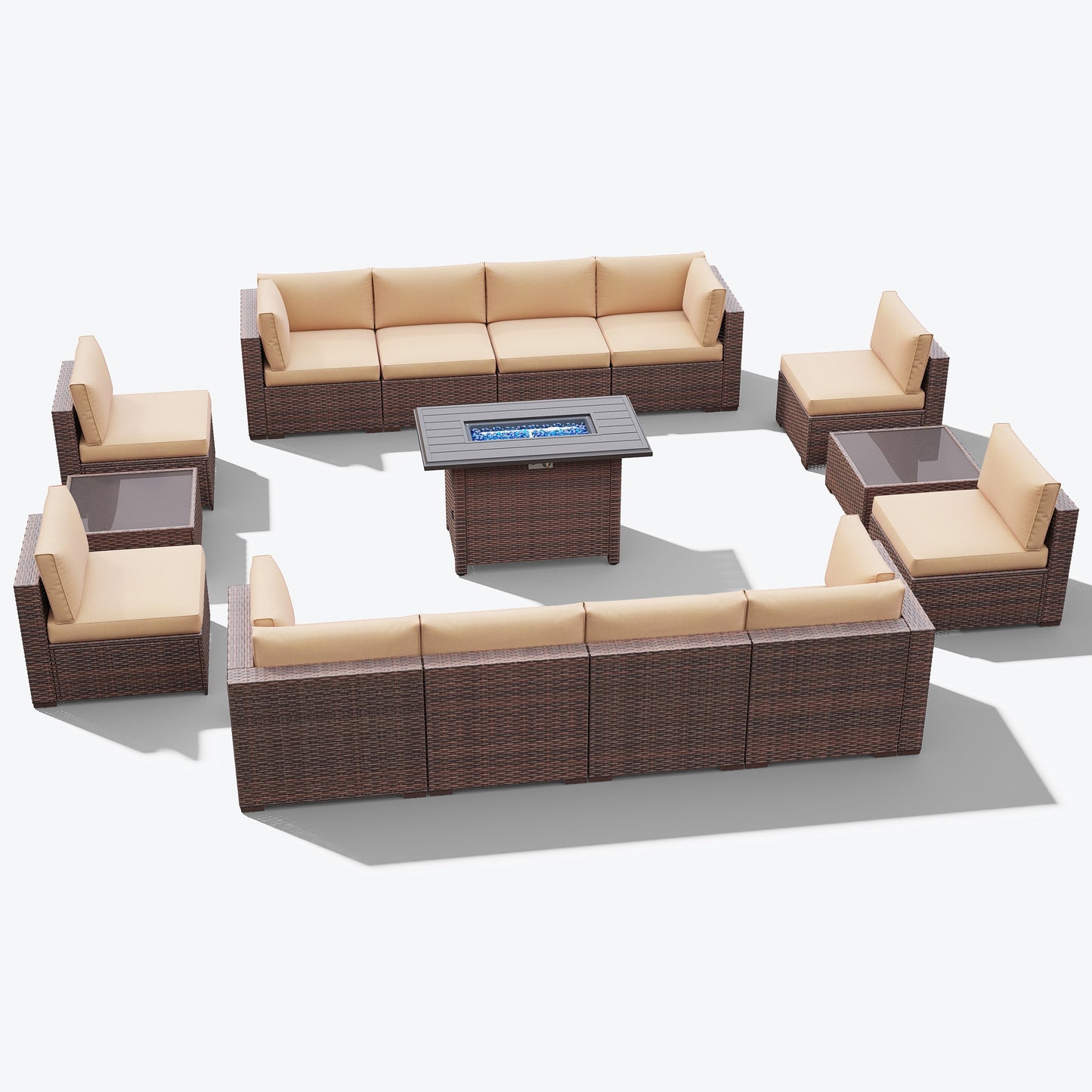 Set di 15 divani da giardino in vimini con braciere e tavolo