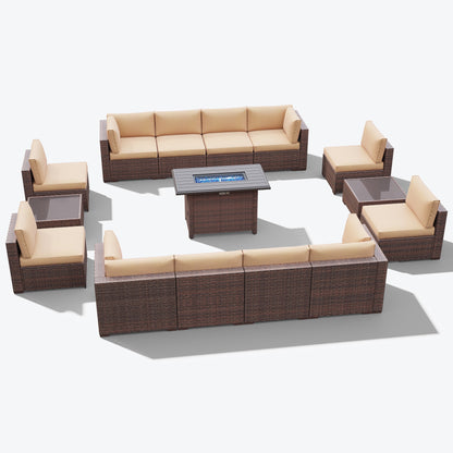 Set di 15 divani da giardino in vimini con braciere e tavolo