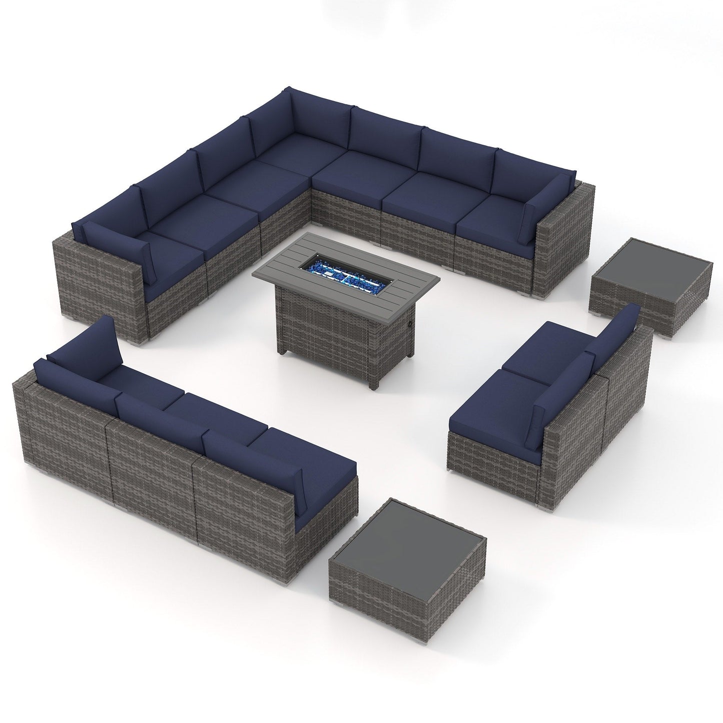 Set di 15 divani da giardino in vimini con braciere e tavolo