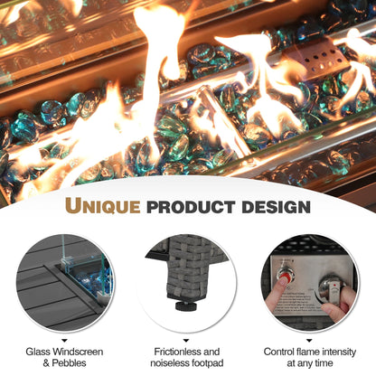 Set di 15 divani da giardino in vimini con braciere e tavolo