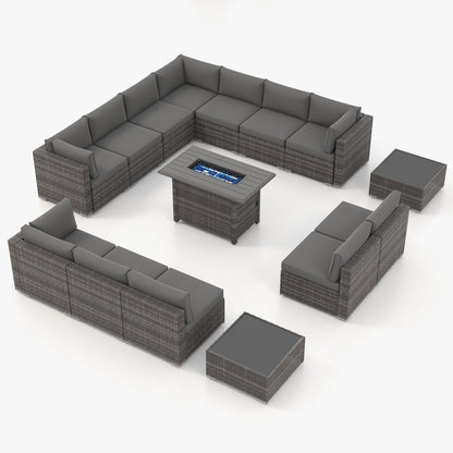 Set di 15 divani da giardino in vimini con braciere e tavolo