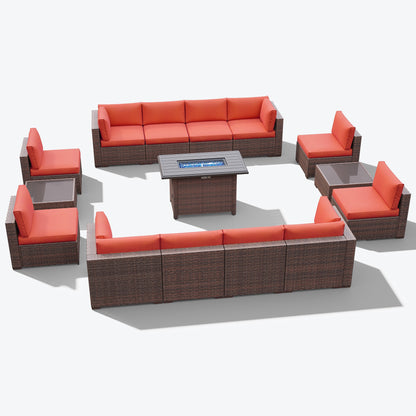 Set di 15 divani da giardino in vimini con braciere e tavolo