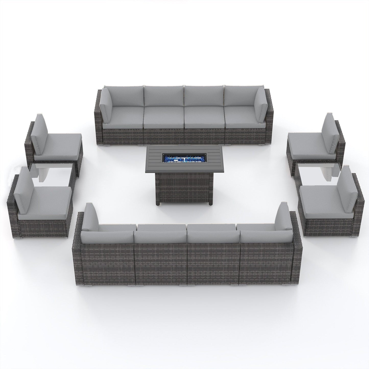 Set di 15 divani da giardino in vimini con braciere e tavolo