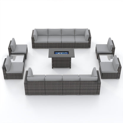 Set di 15 divani da giardino in vimini con braciere e tavolo