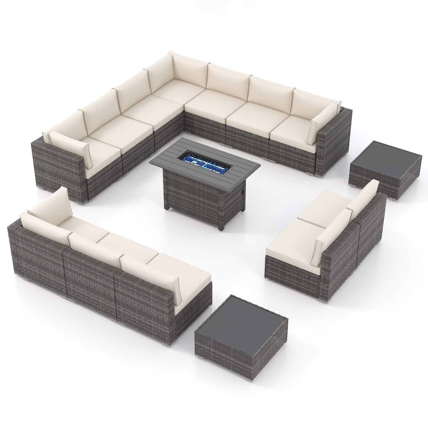 Set di 15 divani da giardino in vimini con braciere e tavolo