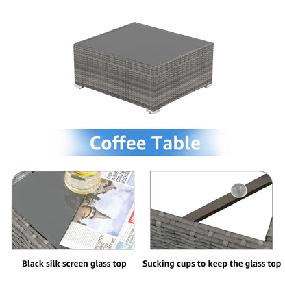 Set di 15 divani da giardino in vimini con braciere e tavolo