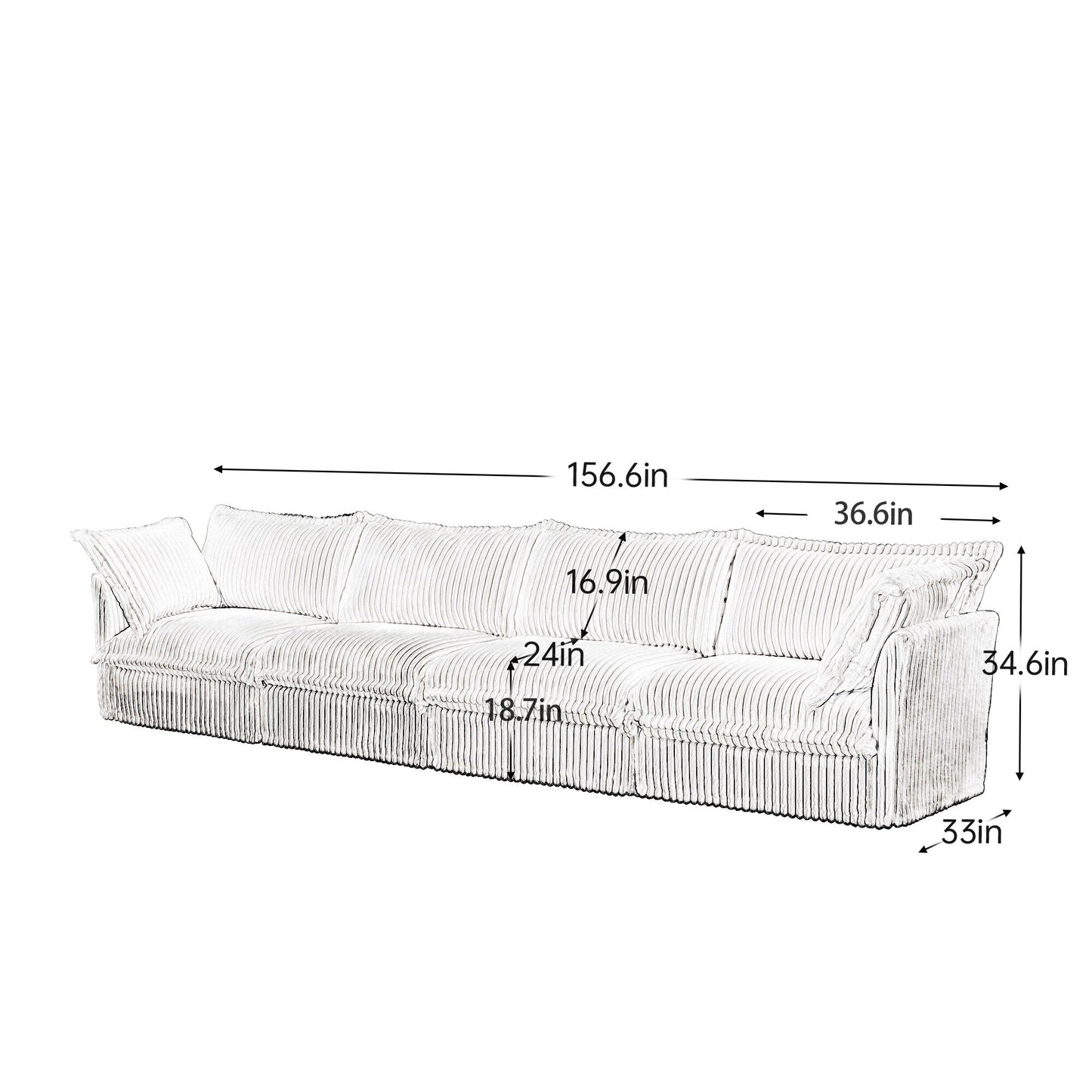 Divano 5 posti in velluto a coste 156.6 profondo per soggiorno e camera da letto