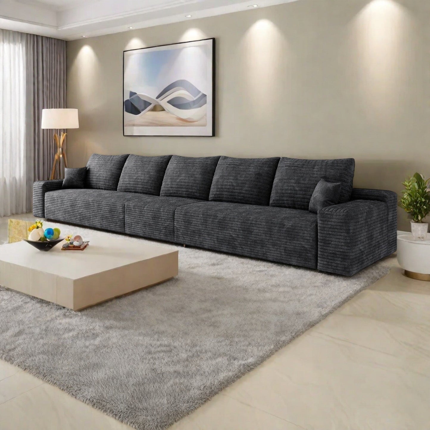 Divano 168Foam a 6 posti - Divano a nuvola in velluto a coste con poltrona reclinabile e schiuma ad alta resilienza