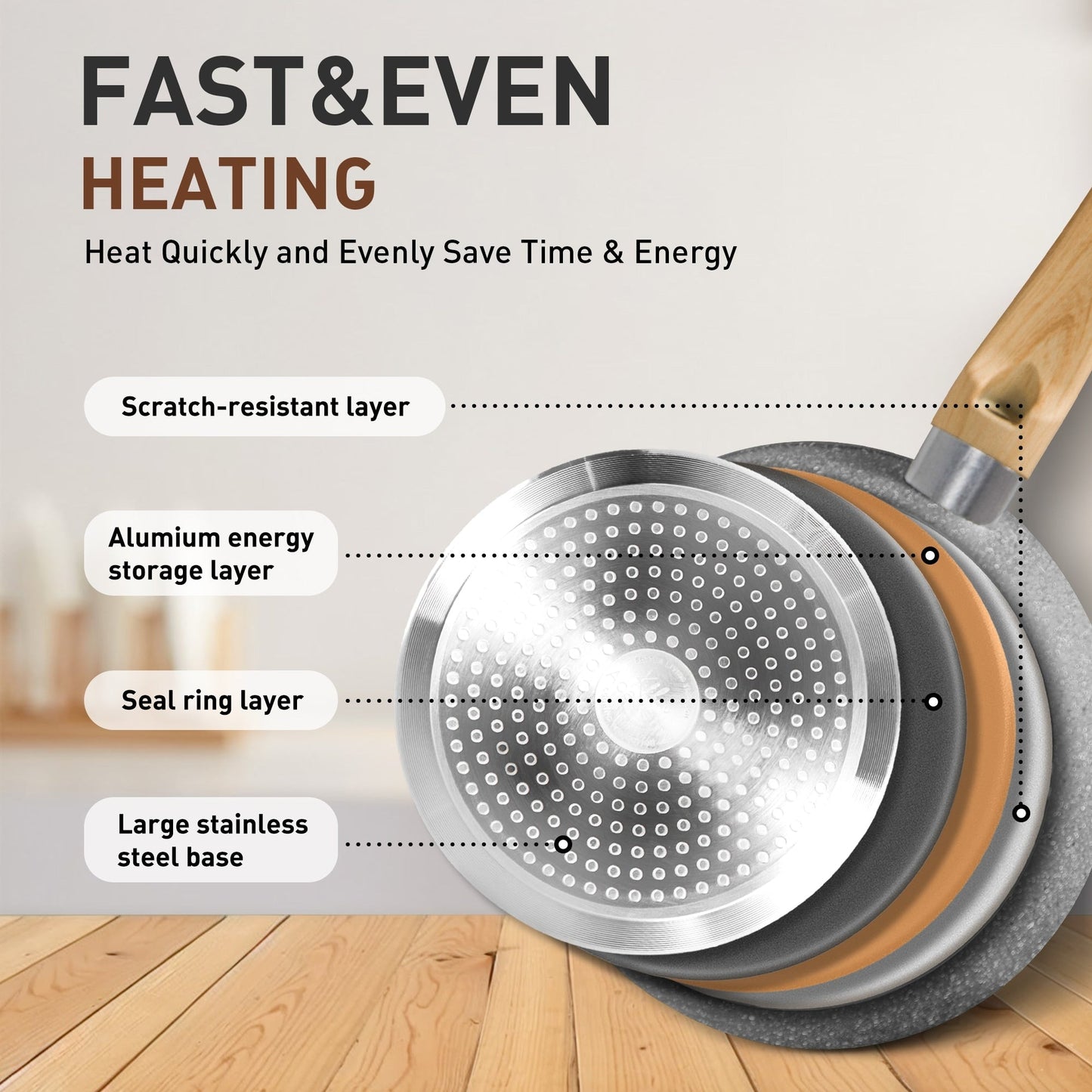 Set di pentole e padelle antiaderenti in granito da 17 pezzi