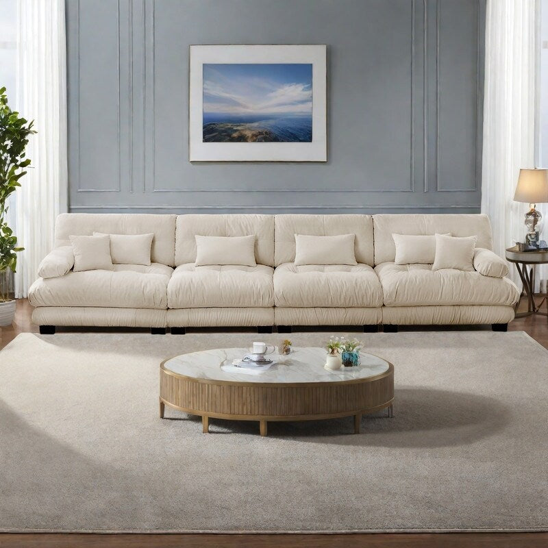 Divano componibile in ciniglia a 4 posti 173.2 con seduta profonda e design modulare