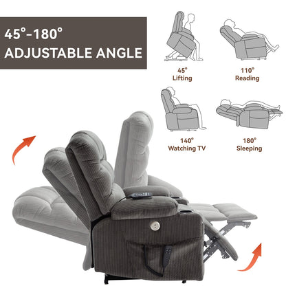 Poltrona reclinabile elettrica a 180° con massaggio e calore, doppio portabicchieri