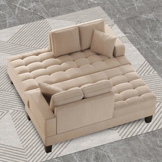 Set da soggiorno 2 pezzi, chaise longue imbottita con trapuntatura profonda e 2 cuscini, grigio caldo