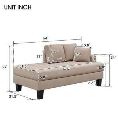 Set da soggiorno 2 pezzi, chaise longue imbottita con trapuntatura profonda e 2 cuscini, grigio caldo