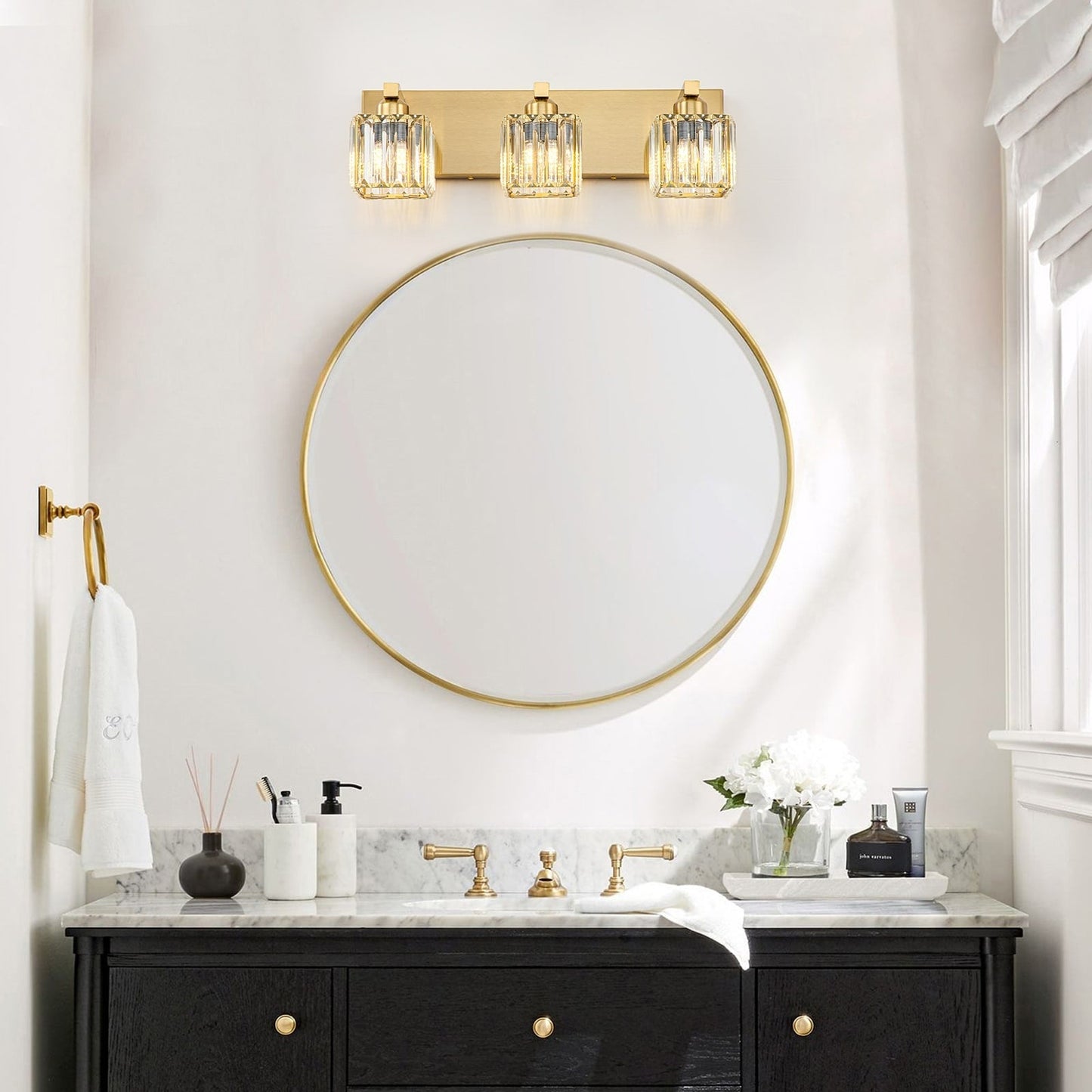 Applique da parete per mobiletto da bagno a 2/3/4/5 luci con paralume in cristallo