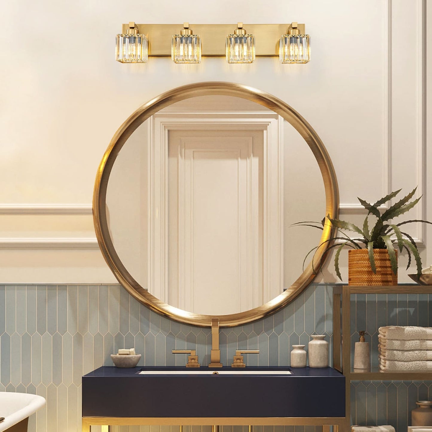 Applique da parete per mobiletto da bagno a 2/3/4/5 luci con paralume in cristallo