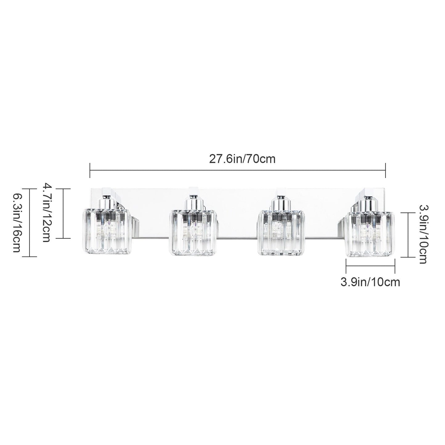 Applique da parete per mobiletto da bagno a 2/3/4/5 luci con paralume in cristallo
