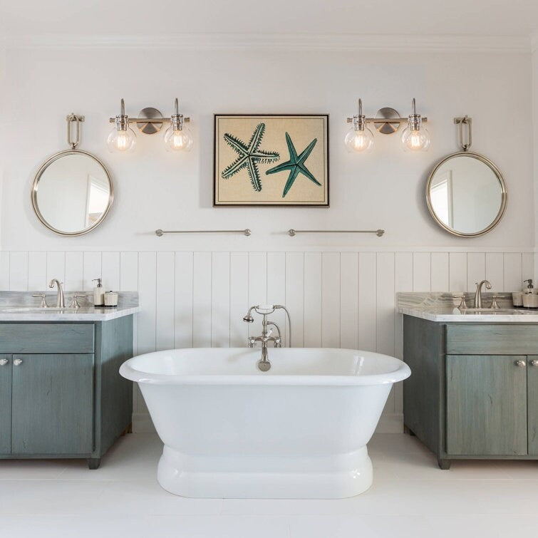 Applique da parete per mobiletto da bagno a 2/3 luci con paralume in vetro