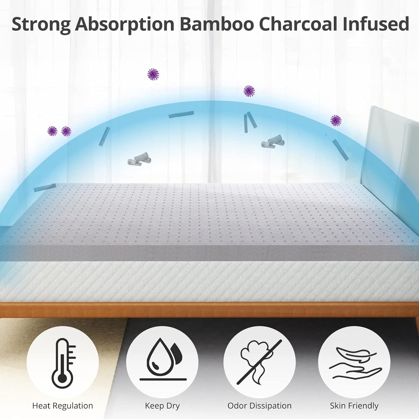 Coprimaterasso da 2 pollici King, coprimaterasso in memory foam in gel per letto matrimoniale per un sonno morbido e rinfrescante, allevia la pressione