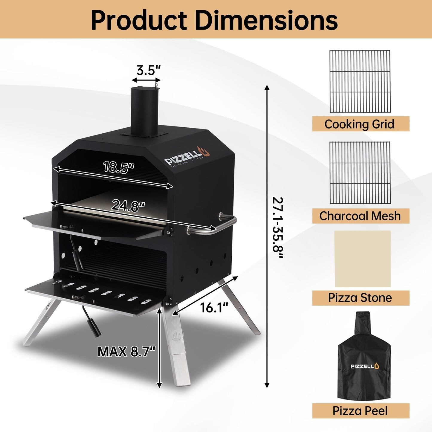Forno per pizza da esterno a 2 strati, macchina per pizza a legna, griglia per pizza da esterno per campeggio - 16 pollici