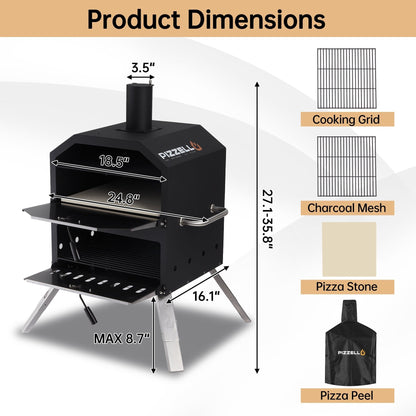 Forno per pizza da esterno a 2 strati, macchina per pizza a legna, griglia per pizza da esterno per campeggio - 16 pollici