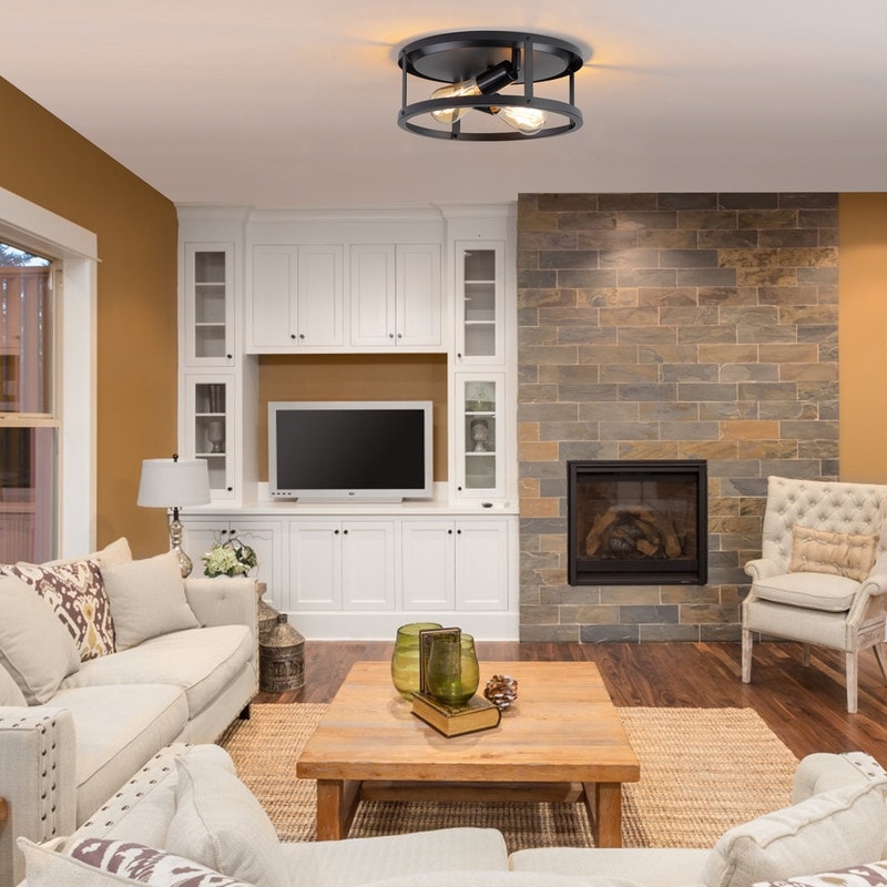 Plafoniera da soffitto a filo stile fattoria nera a 2 luci - Confezione da 2