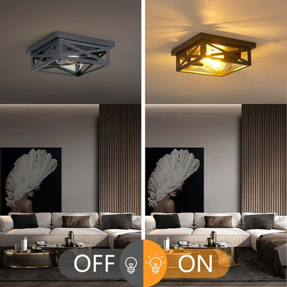 Plafoniera da soffitto a filo stile fattoria nera a 2 luci - Confezione da 2