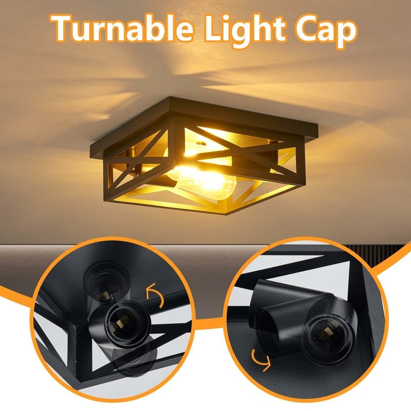 Plafoniera da soffitto a filo stile fattoria nera a 2 luci - Confezione da 2