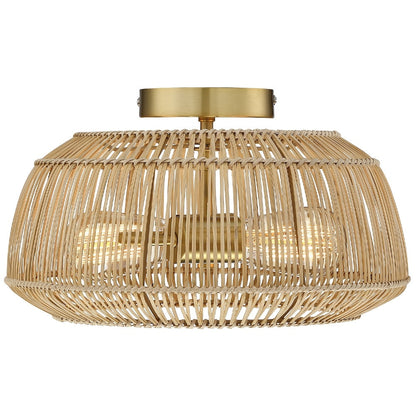 Lampada da soffitto semi-incassata in rattan bohémien a 2 luci - Ottone