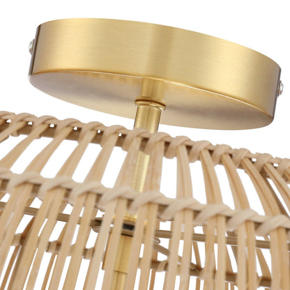 Lampada da soffitto semi-incassata in rattan bohémien a 2 luci - Ottone