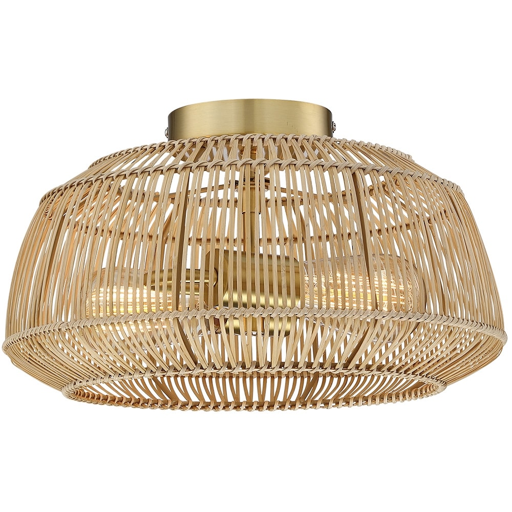 Lampada da soffitto semi-incassata in rattan bohémien a 2 luci - Ottone