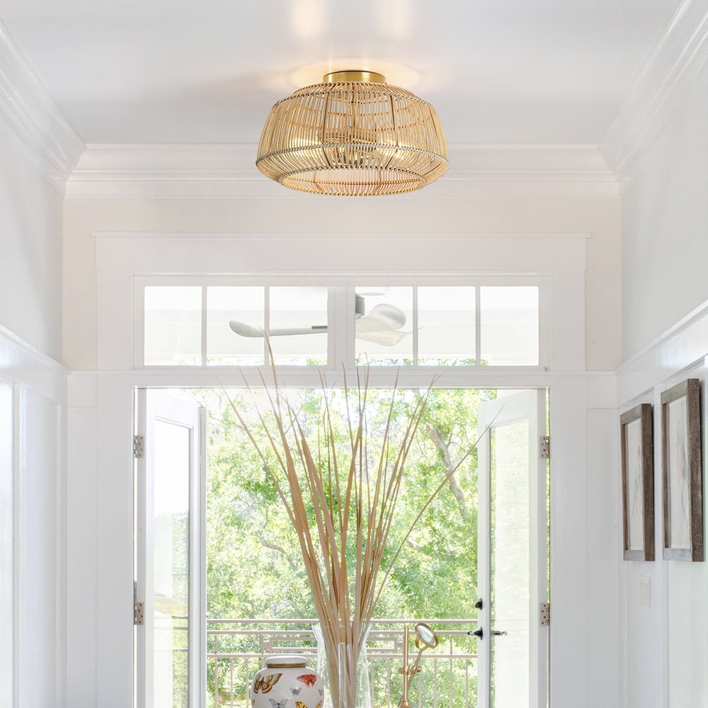 Lampada da soffitto semi-incassata in rattan bohémien a 2 luci - Ottone