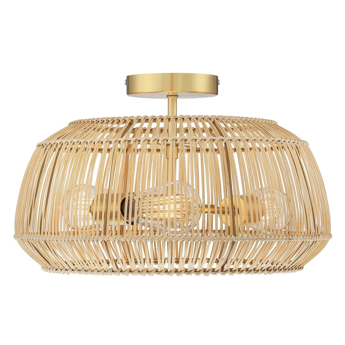 Lampada da soffitto semi-incassata in rattan bohémien a 2 luci - Ottone