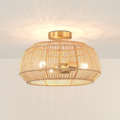 Lampada da soffitto semi-incassata in rattan bohémien a 2 luci - Ottone