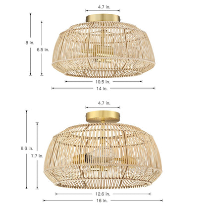 Lampada da soffitto semi-incassata in rattan bohémien a 2 luci - Ottone