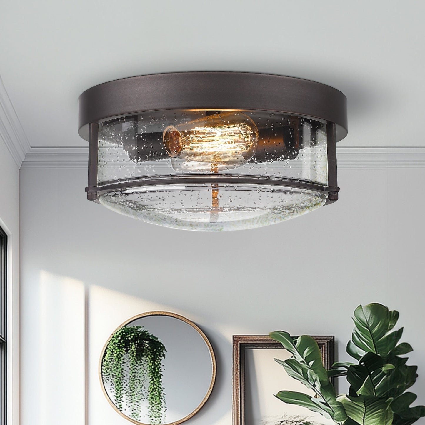 Plafoniere a filo stile fattoria a 2 luci, finitura bronzo lucidato a olio