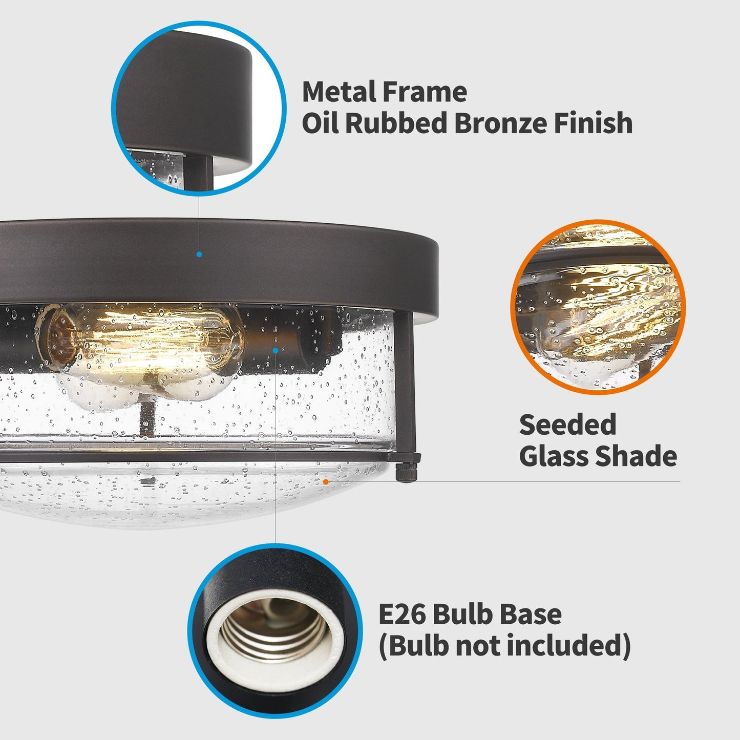 Plafoniere a filo stile fattoria a 2 luci, finitura bronzo lucidato a olio