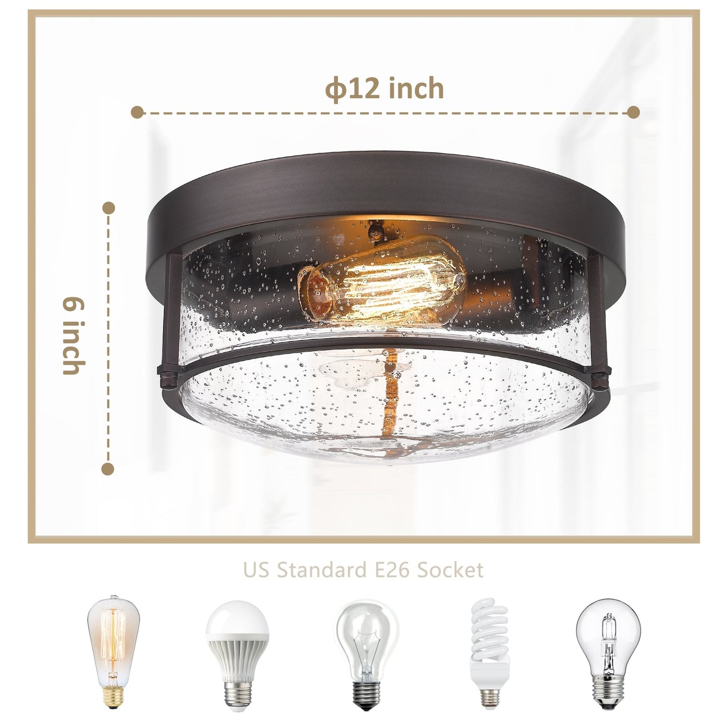 Plafoniere a filo stile fattoria a 2 luci, finitura bronzo lucidato a olio