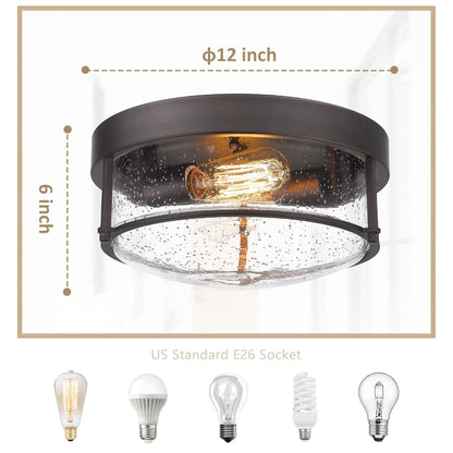 Plafoniere a filo stile fattoria a 2 luci, finitura bronzo lucidato a olio