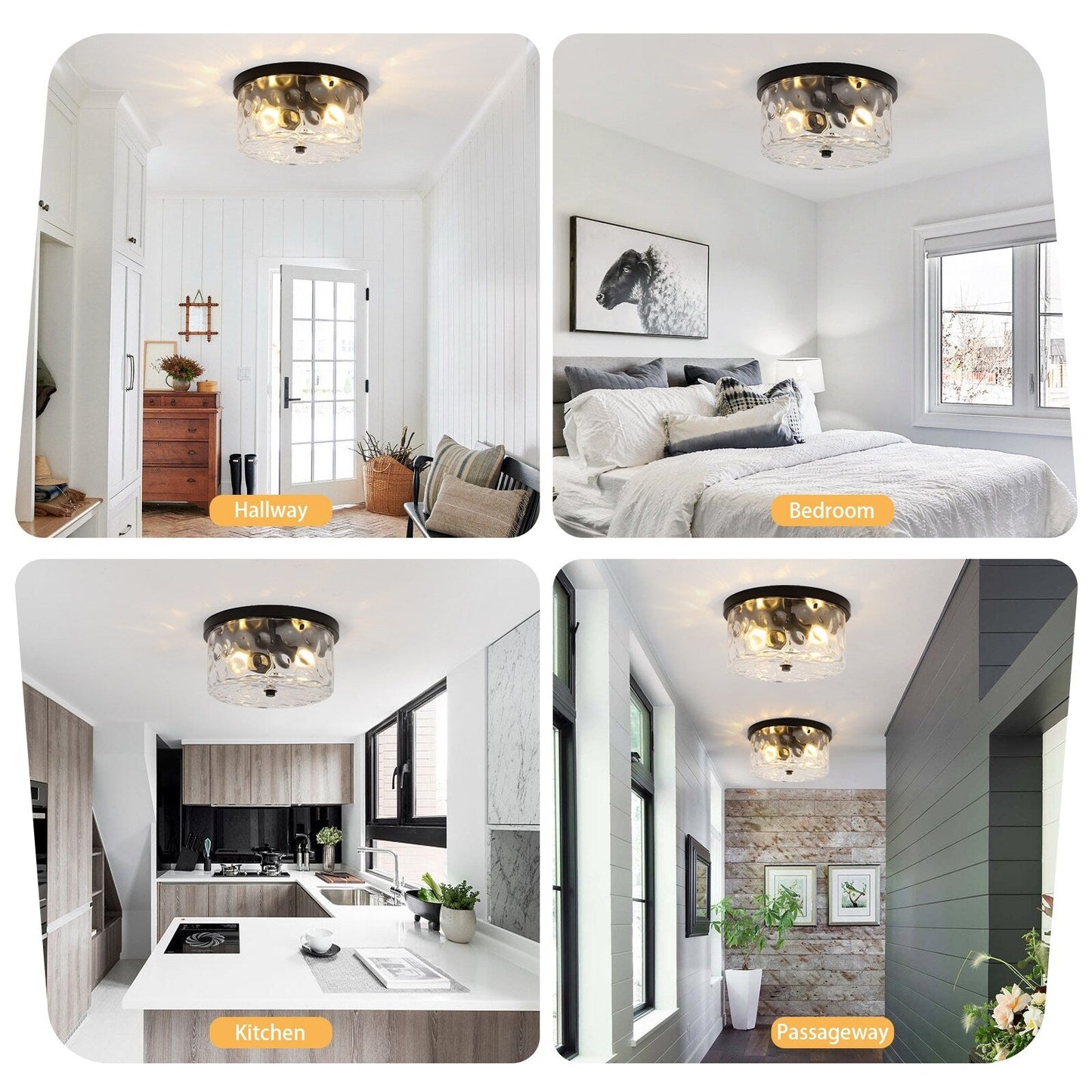 Plafoniera a filo a 2 luci con vetro martellato trasparente