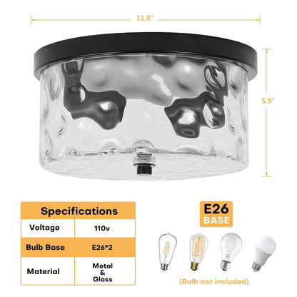 Plafoniera a filo a 2 luci con vetro martellato trasparente