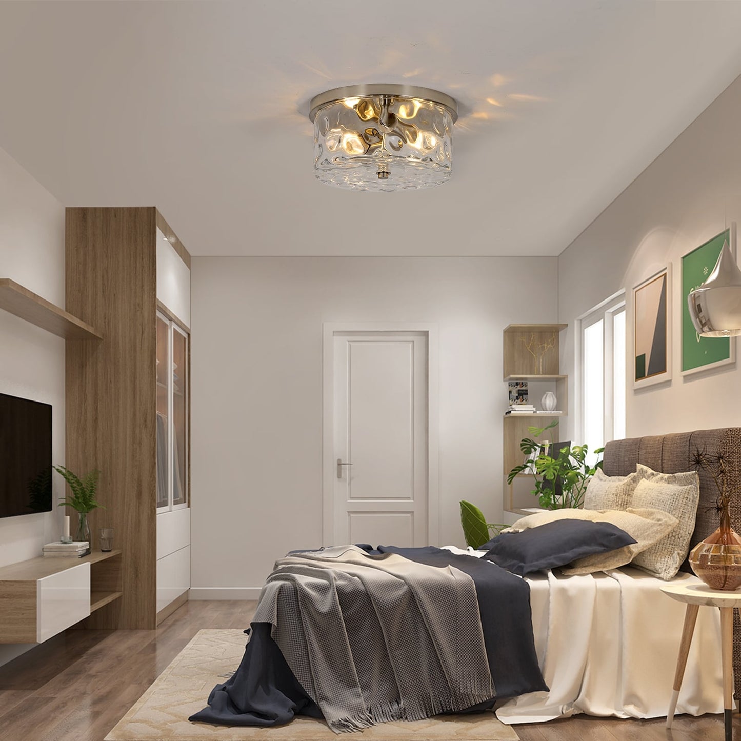 Plafoniera a filo a 2 luci con vetro martellato trasparente