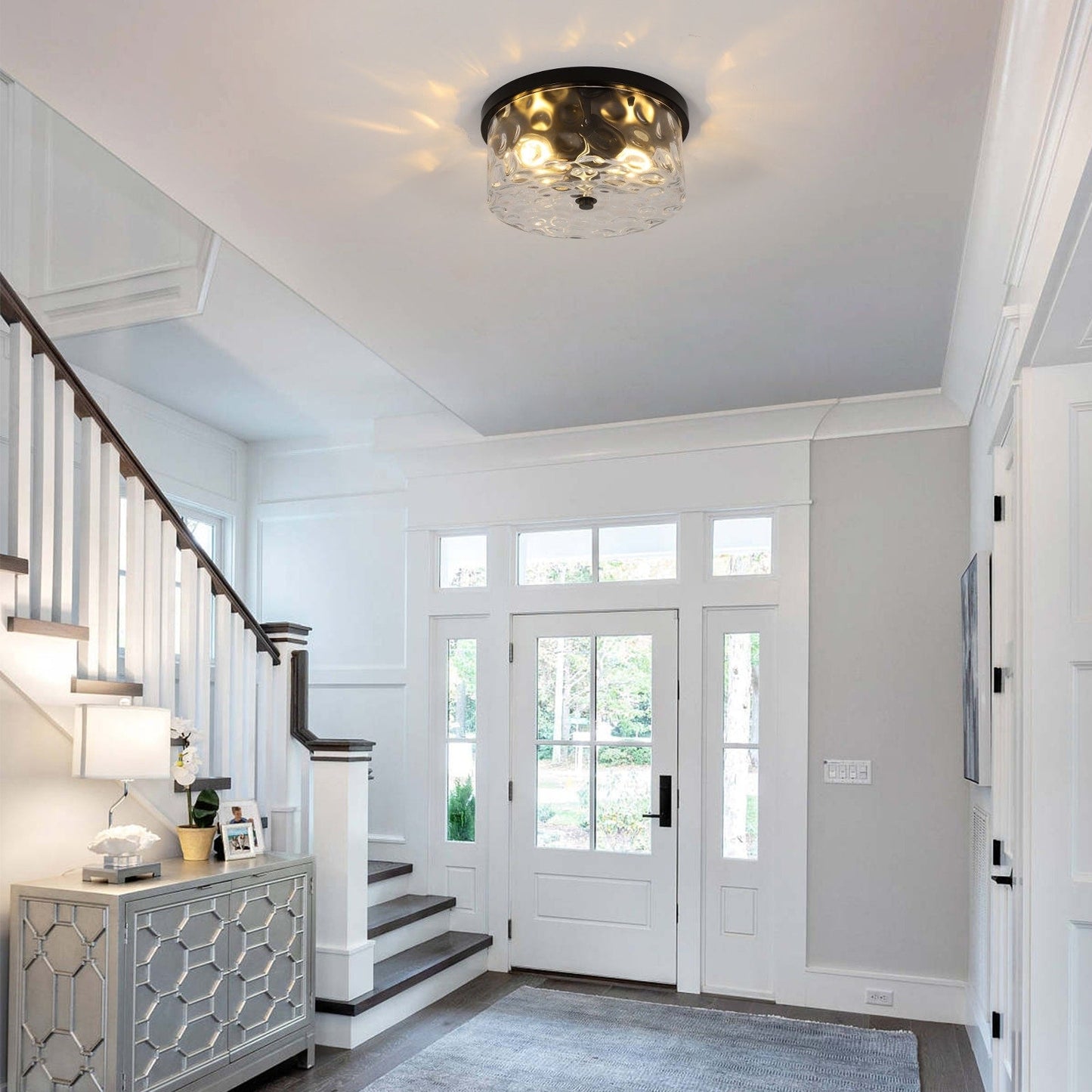 Plafoniera a filo a 2 luci con vetro martellato trasparente