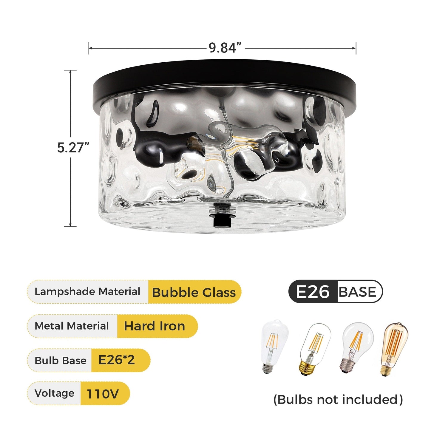 Plafoniera a filo a 2 luci con vetro martellato trasparente