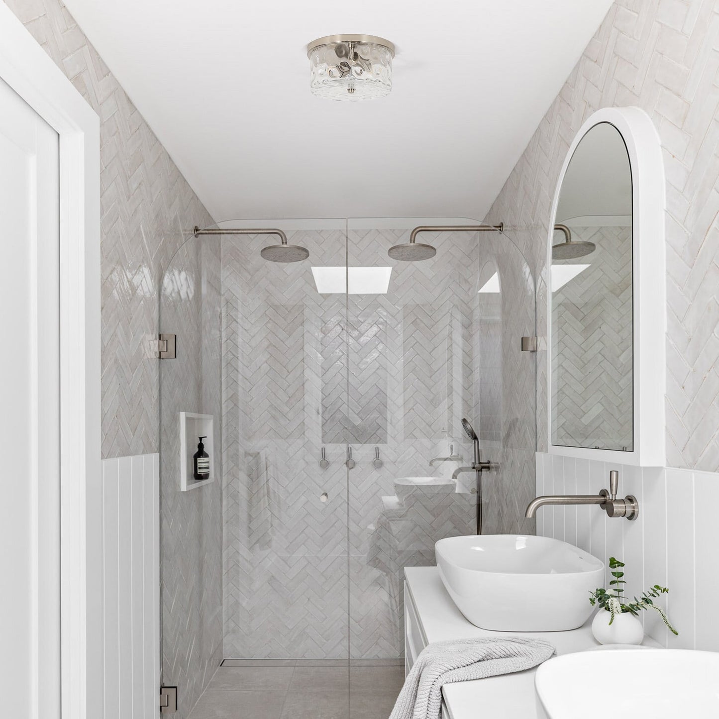 Plafoniera a filo a 2 luci con vetro martellato trasparente