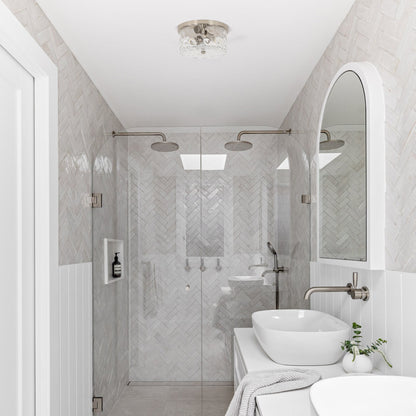 Plafoniera a filo a 2 luci con vetro martellato trasparente