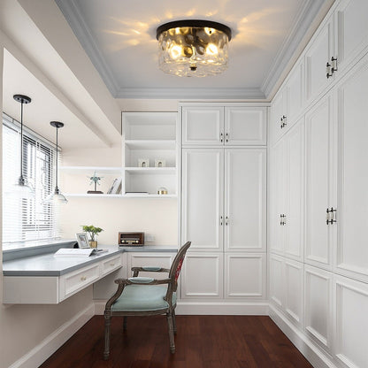 Plafoniera a filo a 2 luci con vetro martellato trasparente